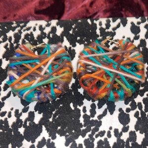 Yarn woven handmade designed earrings